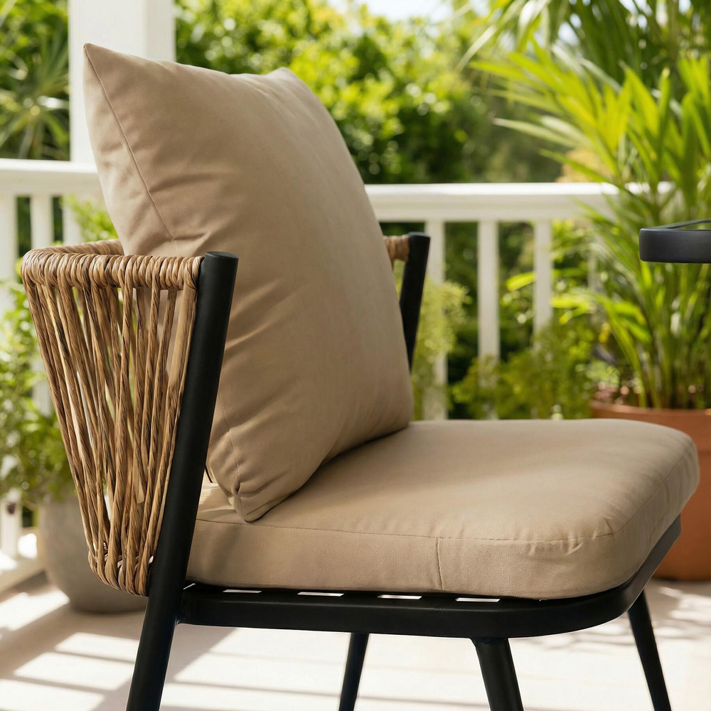 Home Source Valena 2 Seater Natural and Black Rattan Metal Bistro Set Image 6