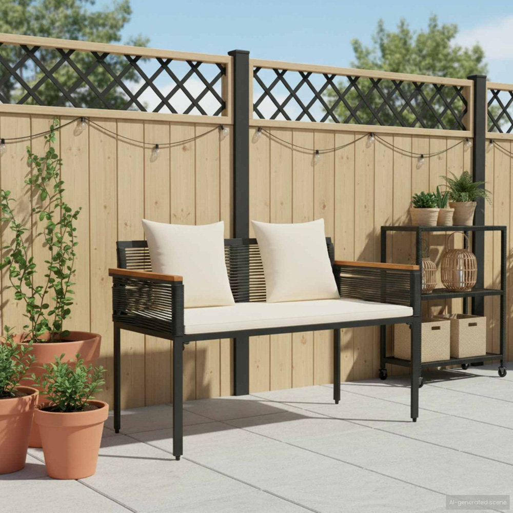 vidaXL Cream and Black Poly Rattan Garden Bench with Cushion 117 x 54 x 74.5cm Image 8