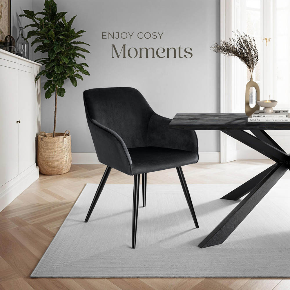 tectake Marilyn Black Velvet Look Padded Dining Chair Image 8
