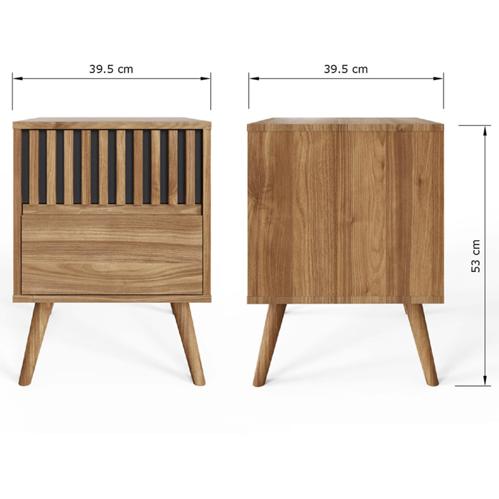 GFW Rowan 2 Drawer Oak Slatted Bedside Table Image 9