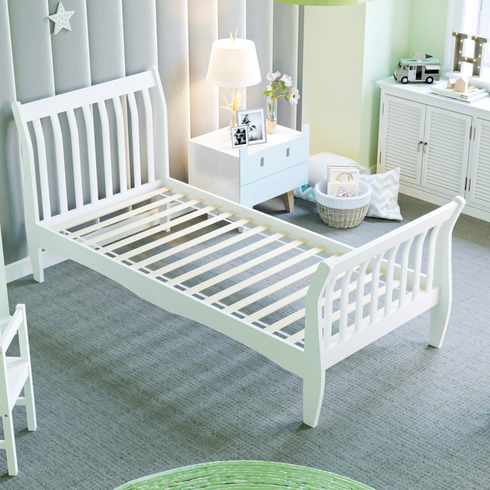 JUNIOR VIDA Orion Single White Sleigh Bed with Gel Memory Foam Mattress Image 3