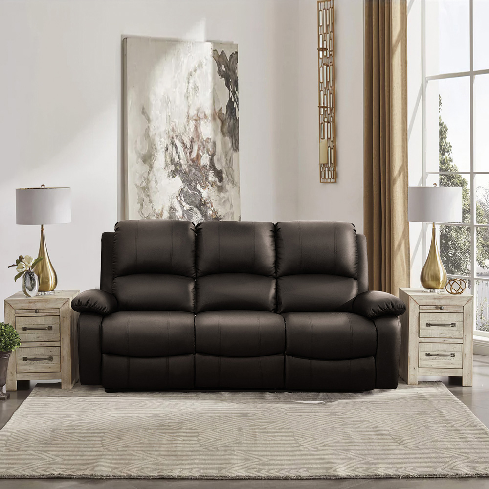 Comfy Living 6 Seater Brown PU Leather Electric Recliner Sofa Set Image 6