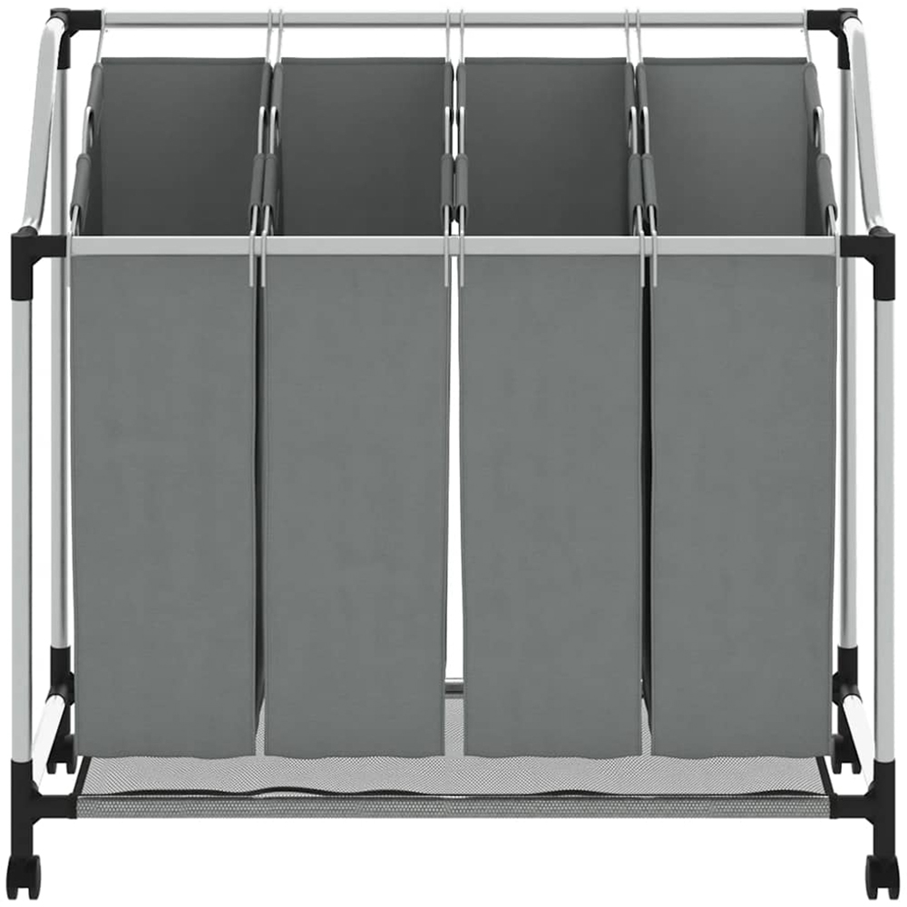 vidaXL 4 Compartment Grey Laundry Basket with Wheels 96 x 40 x 92cm Image 4