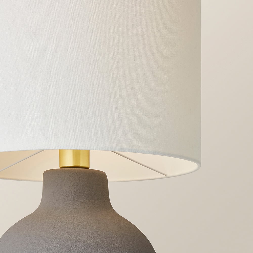 ValueLights Blair Natural Linen Shade Grey Stone Hand Finished Ceramic LED Table Lamp Image 3