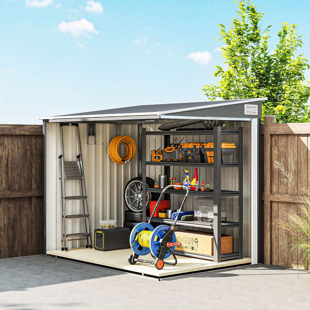 Outsunny 7 x 5ft Grey Lean To Garden Shed with Foundation Image 5