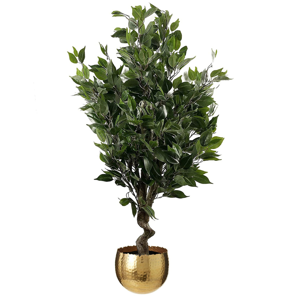 Leaf Evergreen Twist Ficus Artificial Plant in Gold Curve Planter 110cm Image 1