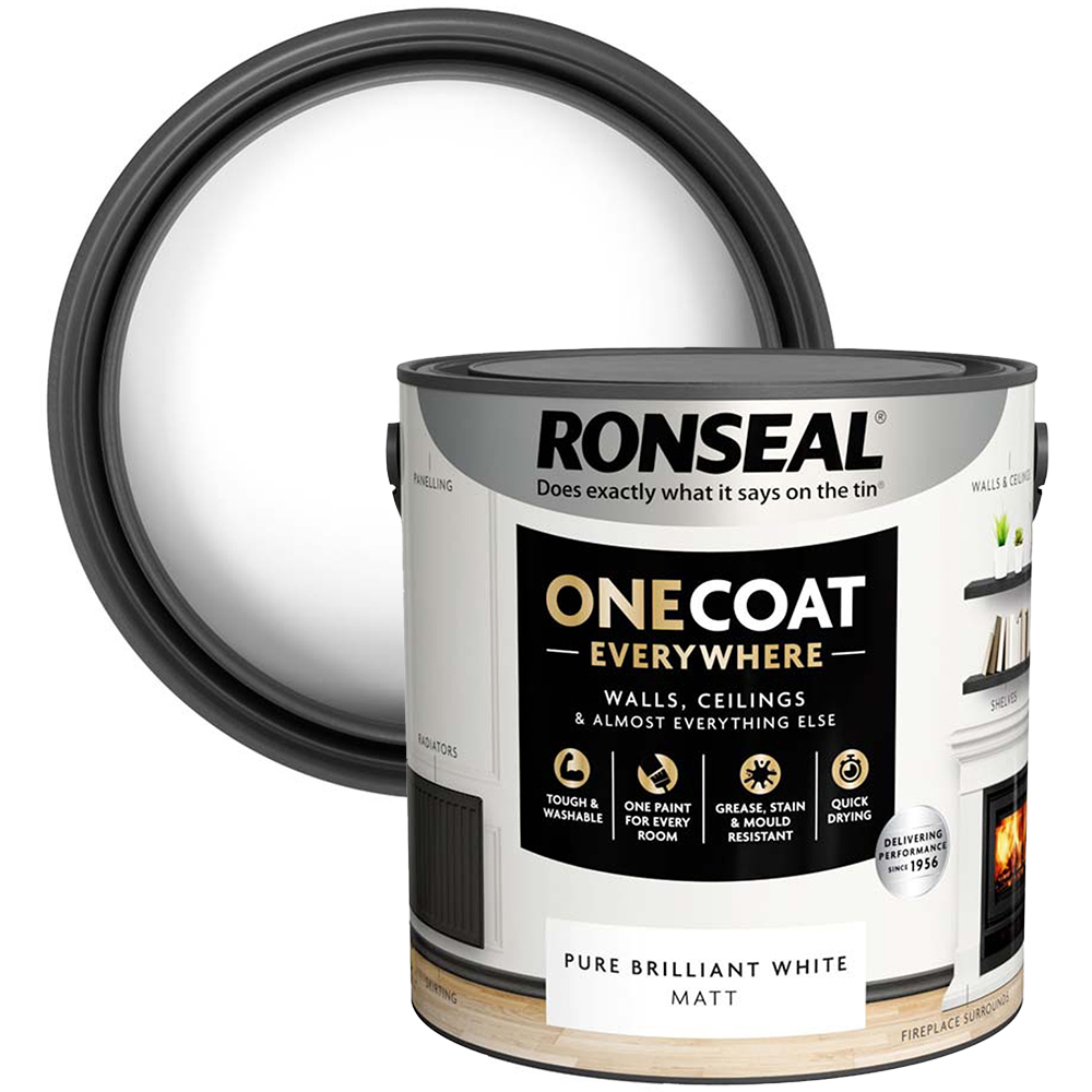 Ronseal One Coat Everywhere Pure Brilliant White Matt Interior Paint 2.5L Image 1