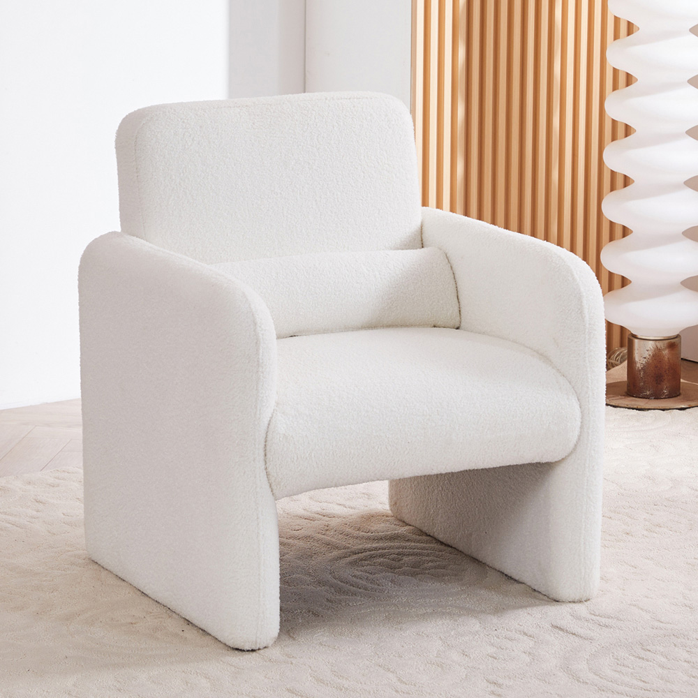 Living and Home White Teddy Fleece Upholstered Accent Chair with Lumbar Pillow Image 7