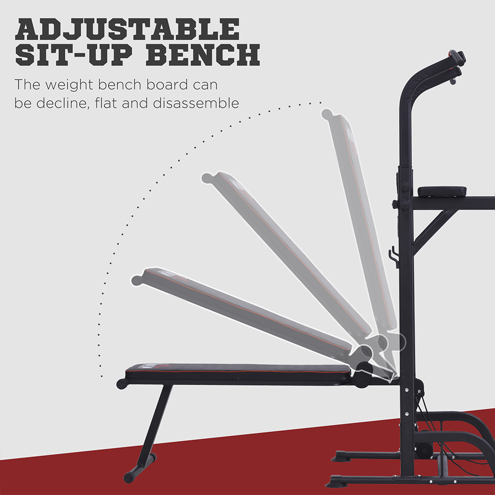 HOMCOM Black and Red Steel Strength Training Power Tower Station Image 4
