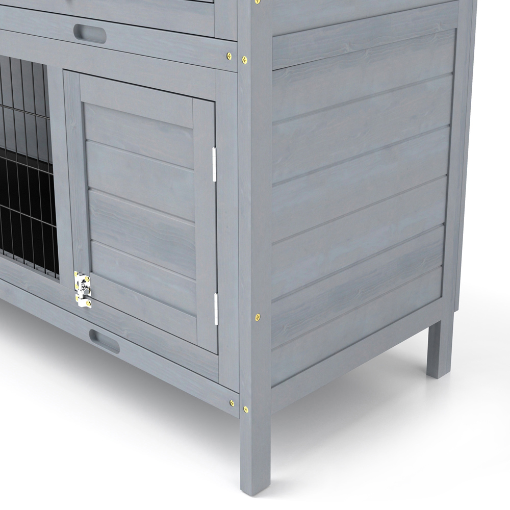 PawHut 2 Tier Grey Small Animal Pet Hutch with Sliding Tray Image 4