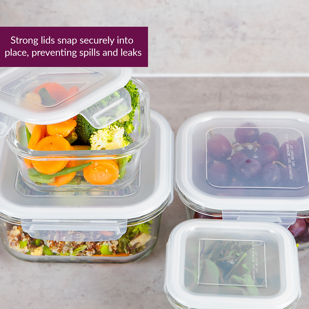 Innoteck Essentials 4 Piece Square Glass Kitchen Storage Container Set with Snap Lock Lids Image 5