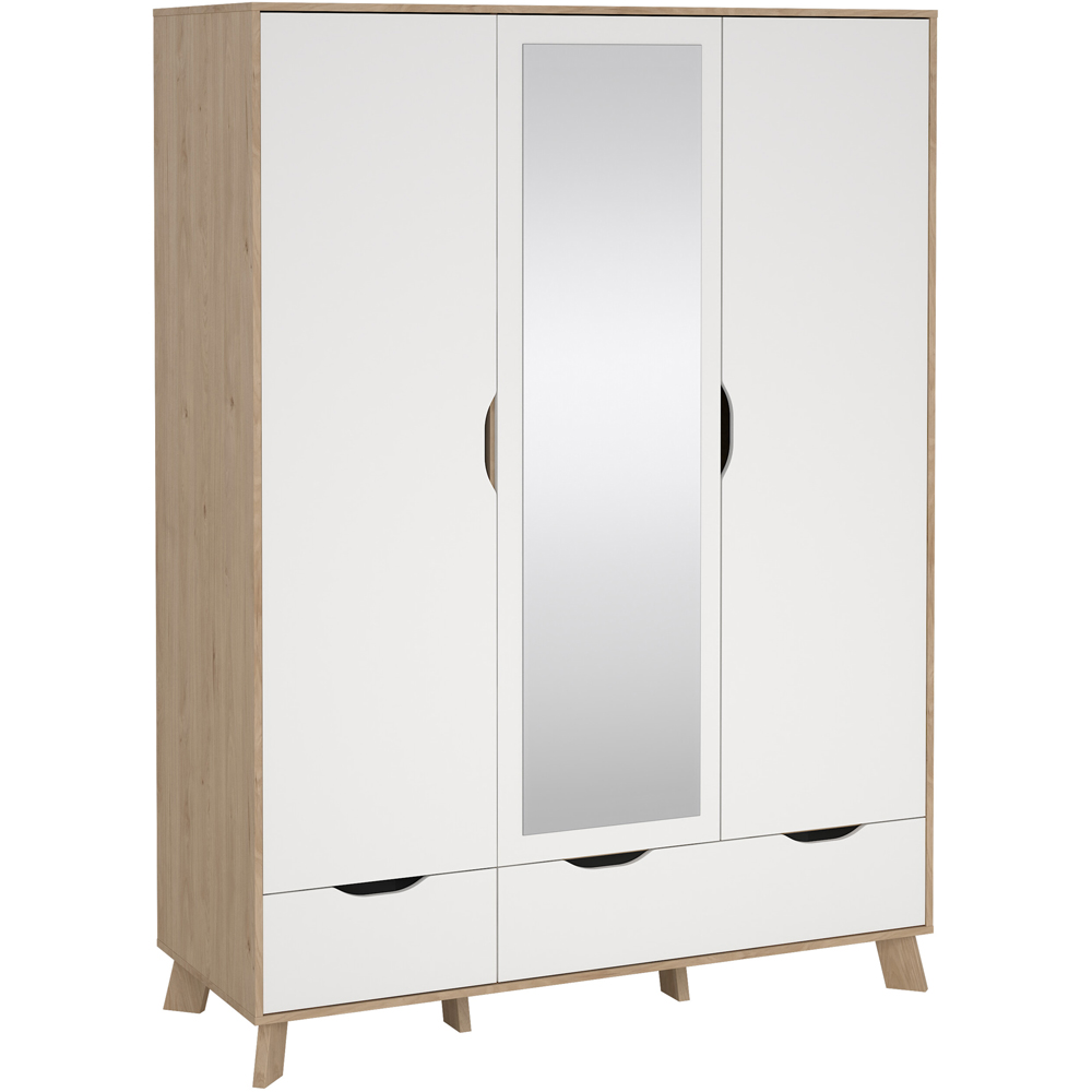 Furniture To Go Ikast 3 Door 2 Drawer White and Brown Mirror Wardrobe Image 2