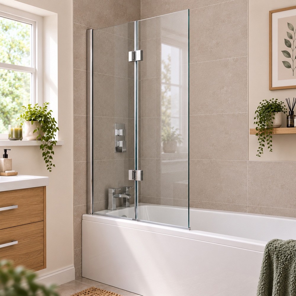 Go Bathrooms Jude Chrome Double Pivot Bath Shower Screen 800mm Image 3
