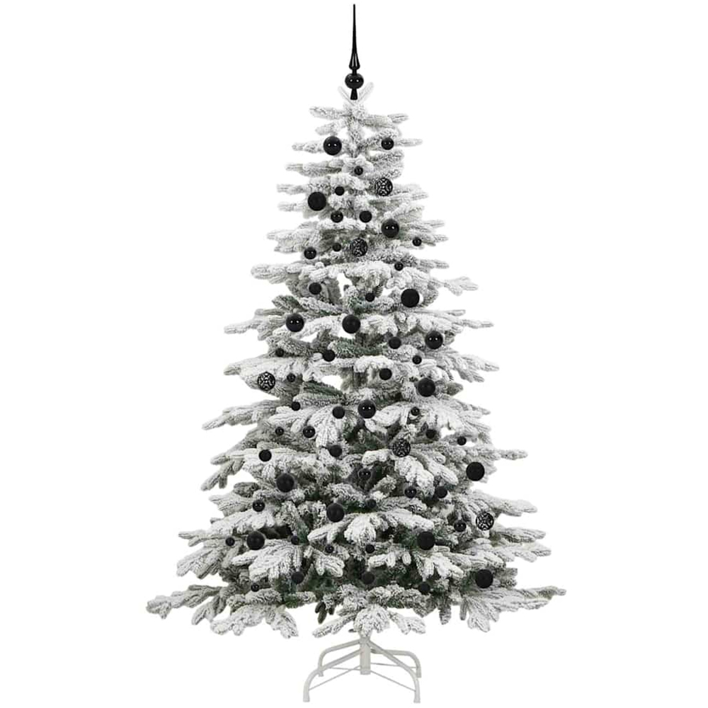 vidaXL Pre-Lit Black Baubles White Artificial Snow Flocked Christmas Tree 7ft Image 4