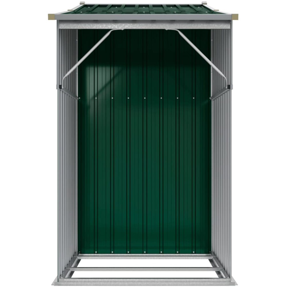 vidaXL 9 x 3ft Green Galvanised Steel Apex Garden Shed with Firewood Stand Image 2