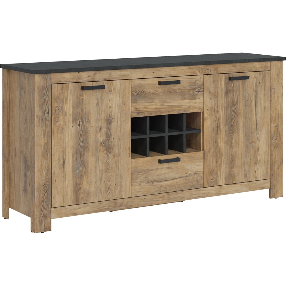Florence 2 Door 2 Drawer Chestnut and Matera Grey Sideboard with Wine Rack Image 2