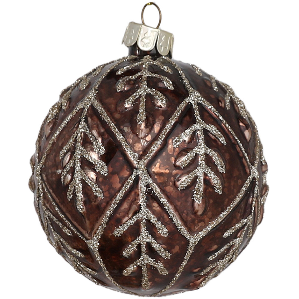Single Decadent Bronze Brown Glitter Leaf Bauble in Assorted styles Image 2