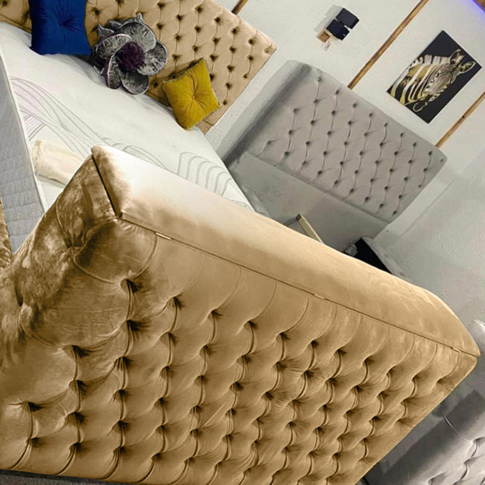 Eleganza Home Arli King Size Beige Plush Velvet TV Bed Frame Image 3