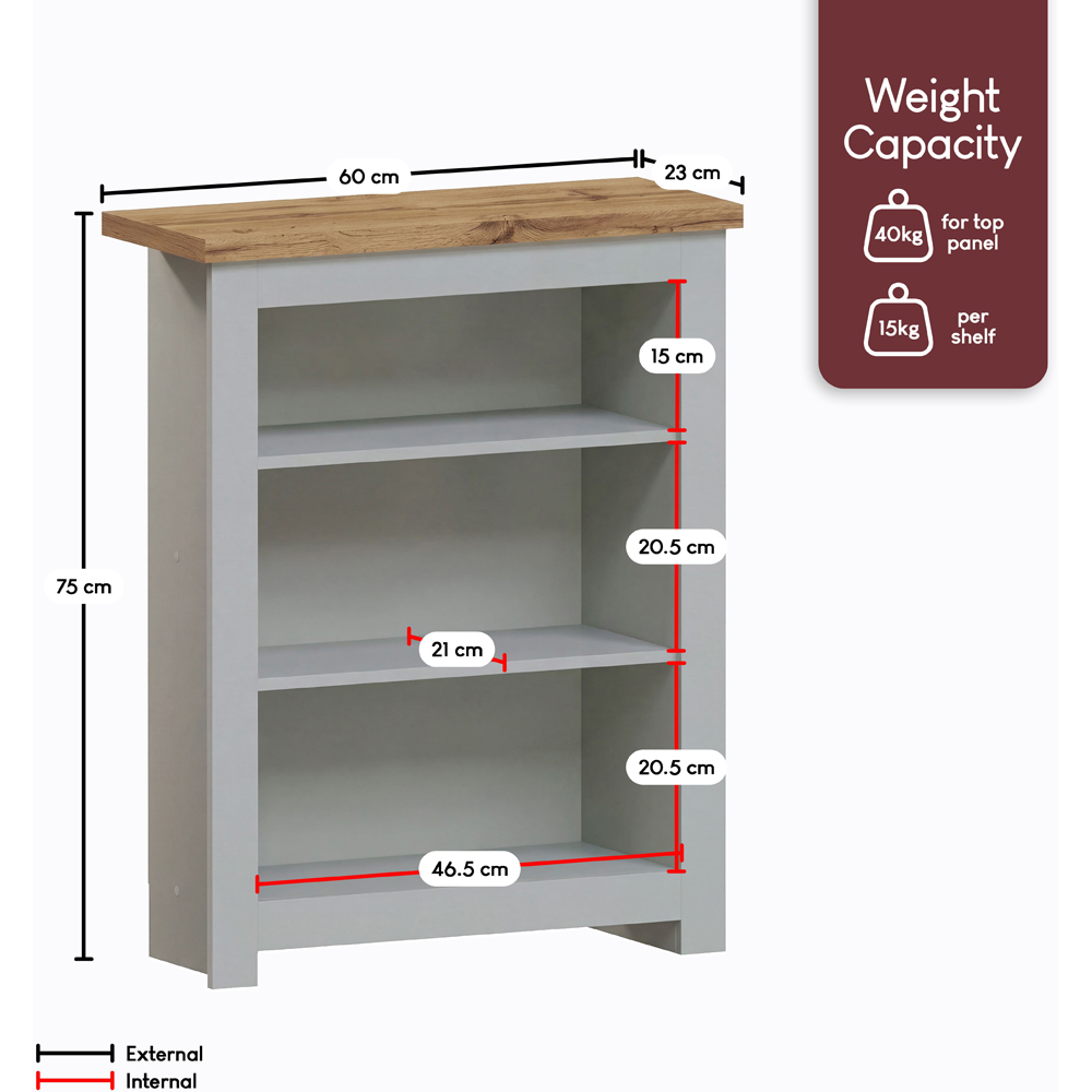 VIDA DESIGNS Arlington 3 Shelf Grey Bookcase Image 9