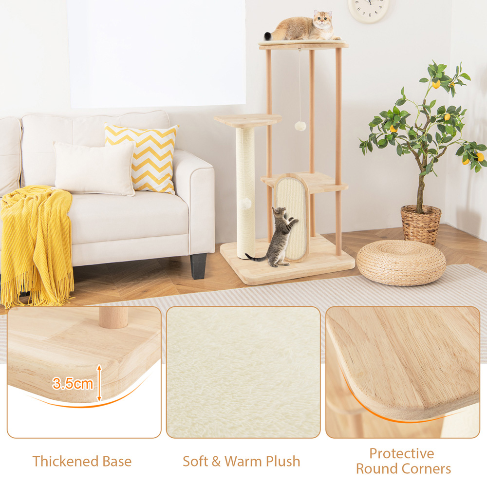 Costway Multi Level Modern Wood Cat Tree with Scratching Board 112cm Image 6