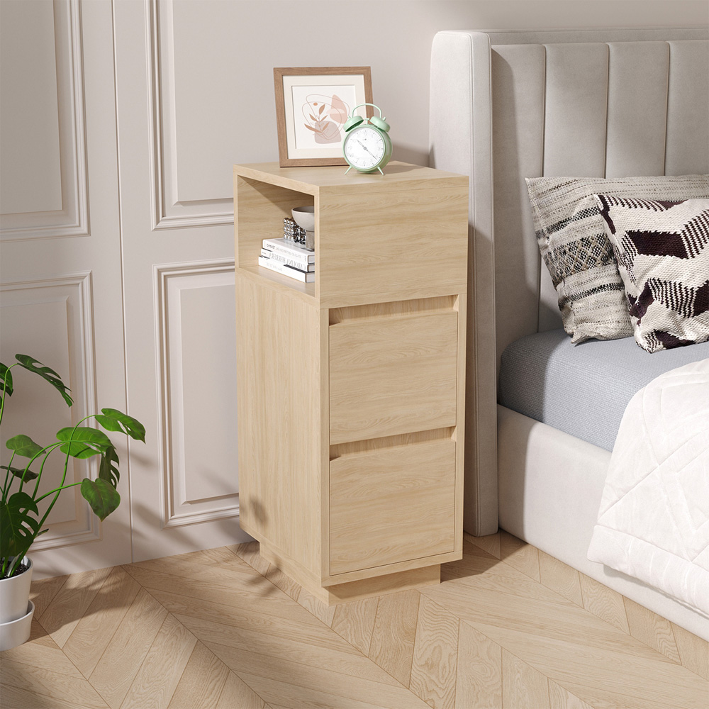 Living and Home 2 Drawer Single Shelf Wood Colour Minimalist Bedside Table Image 7
