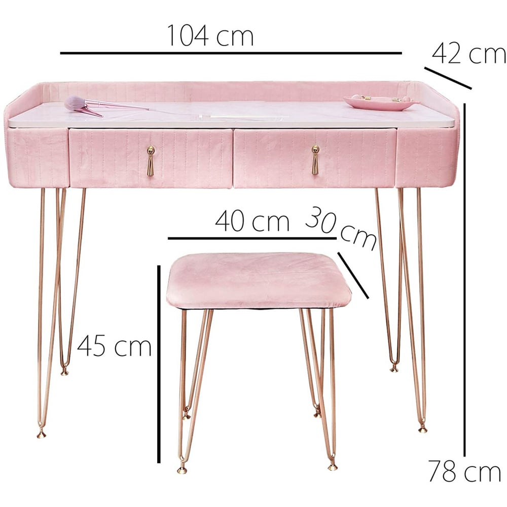 CARME Home Tokyo Glow Pink Velvet Dressing Table with Stool Set Image 7