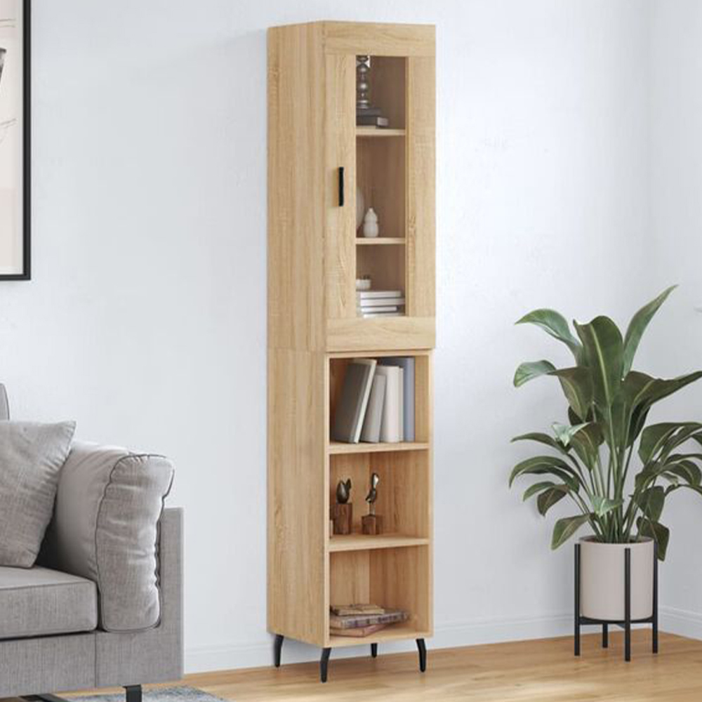 vidaXL Single Glass Door 3 Shelf Sonoma Oak Highboard Image 1