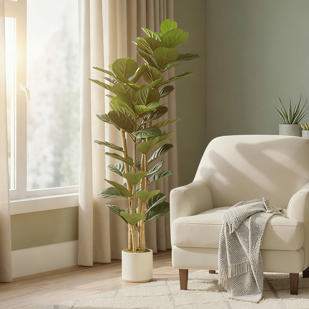 Portland Fiddle Leaf Fig Artificial Tree in Pot with Solid Wood Trunks 5ft Image 3