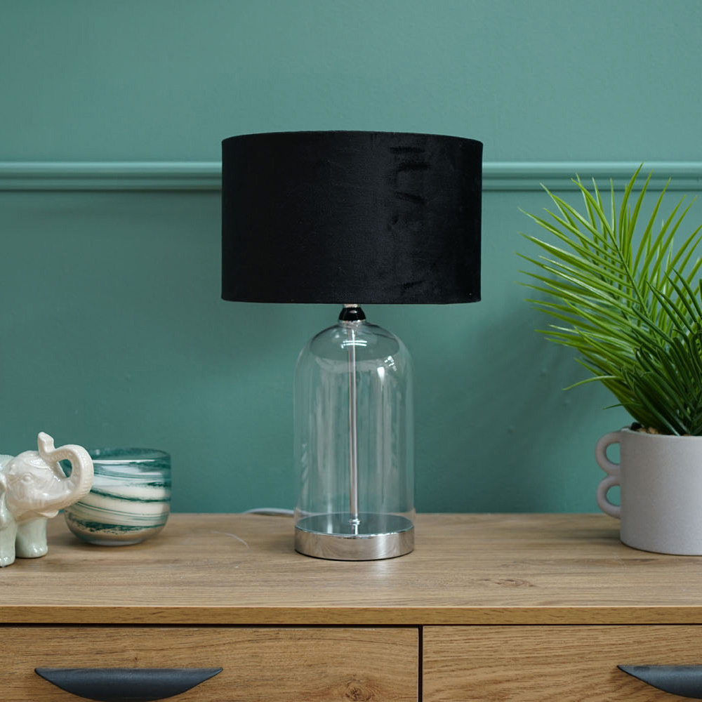 ValueLights Jessy Silver and Black Velvet Shade Glass LED Table Lamp Image 4