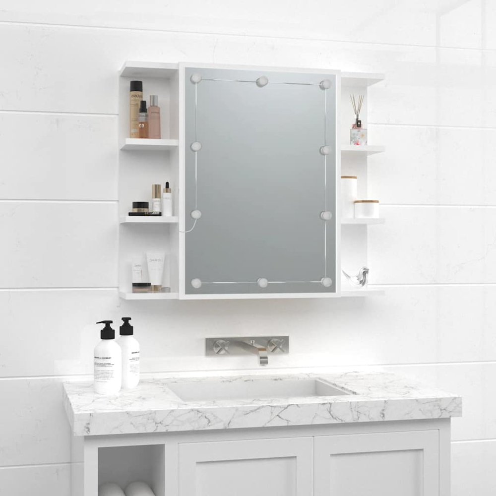 vidaXL Single Door 6 Shelf LED Gloss White Mirror Cabinet Image 7