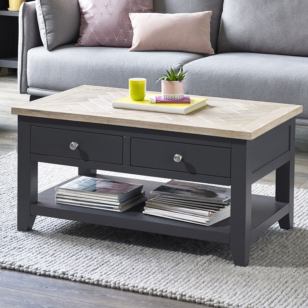 Julian Bowen Bordeaux 2 Drawer Dark Grey Coffee Table Image 1