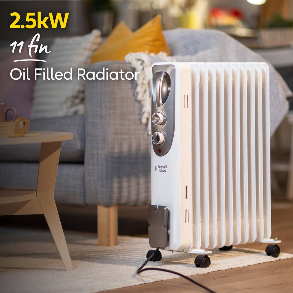 Russell Hobbs White 11-Fin Oil Filled Radiator 2500W Image 3