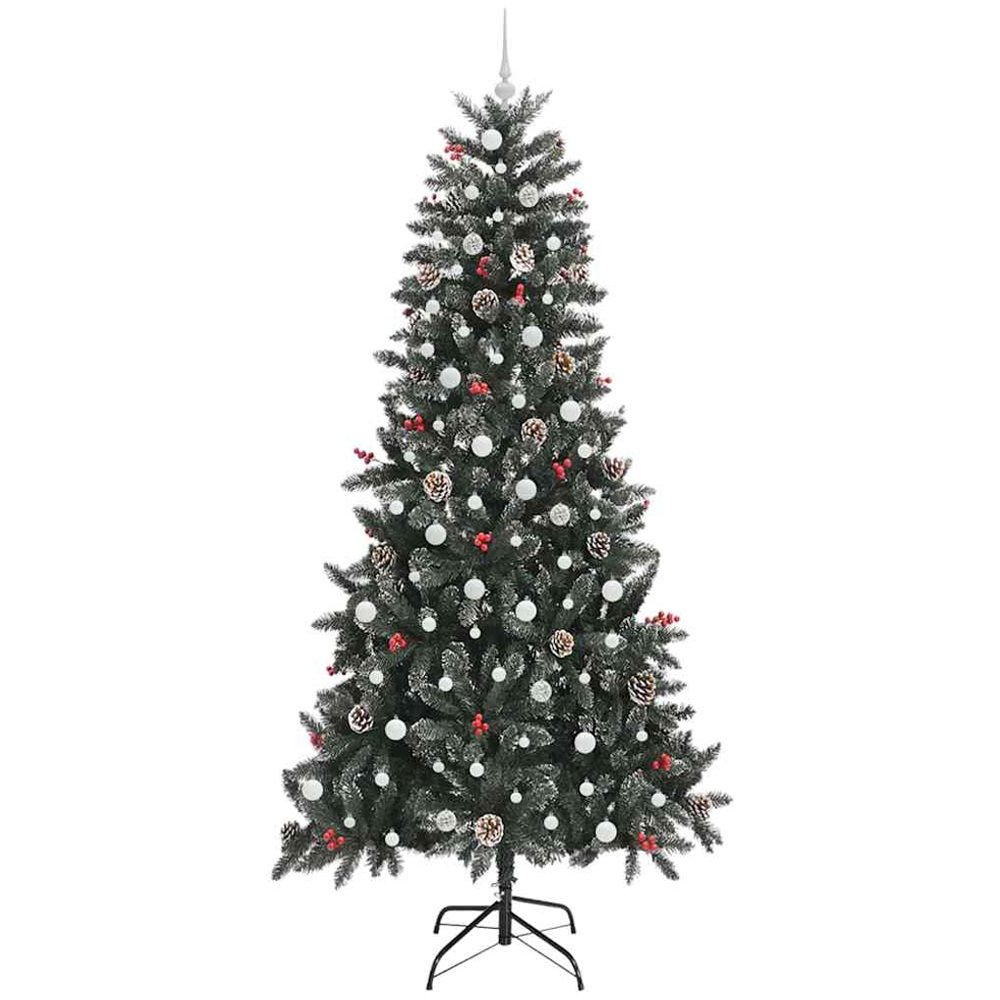 vidaXL Pre-Lit White Baubles and Pinecones Green Artificial Snow Tipped Christmas Tree 8ft Image 4