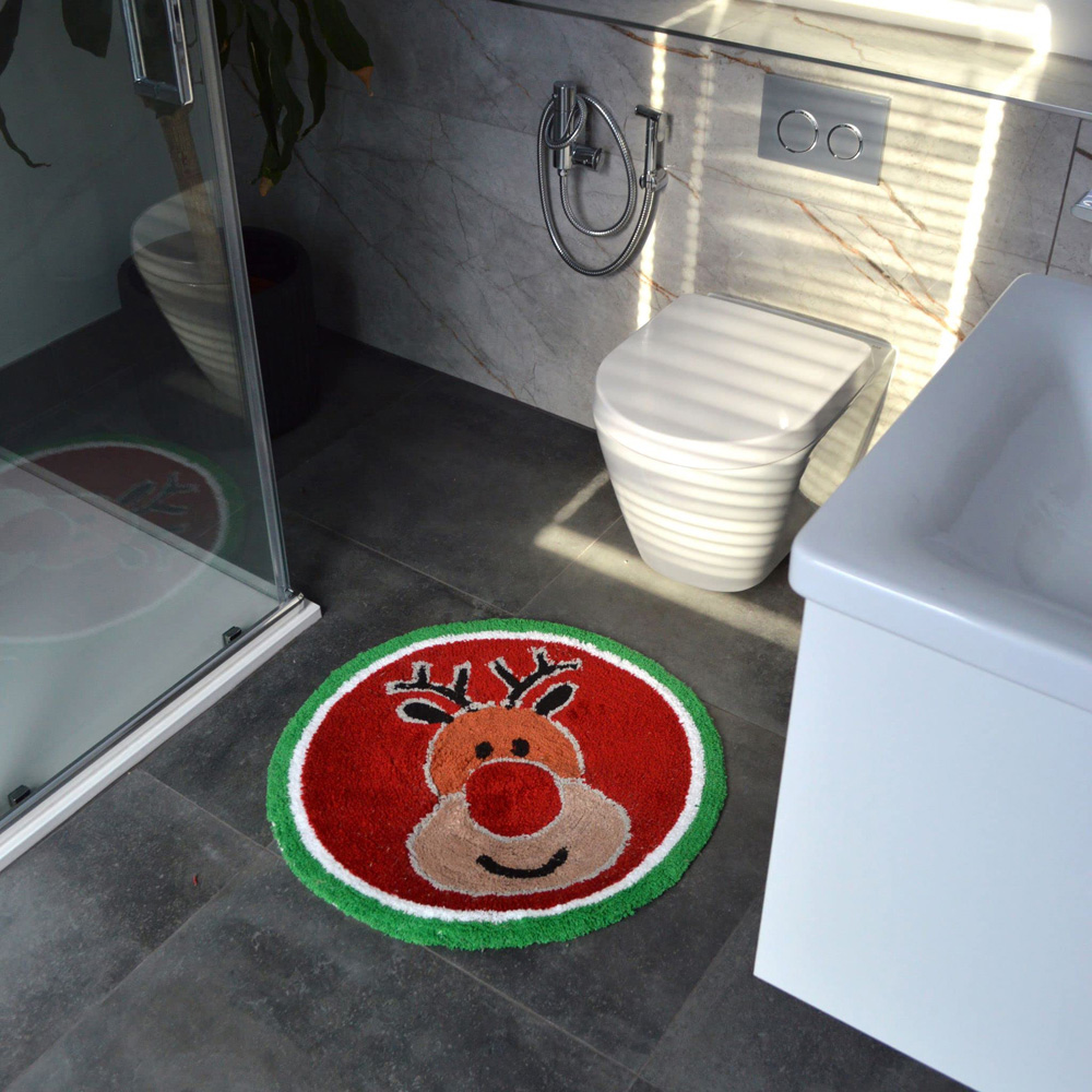 Allure Bath Fashions Christmas Rudolph Tufted Round Bath Mat Image 2