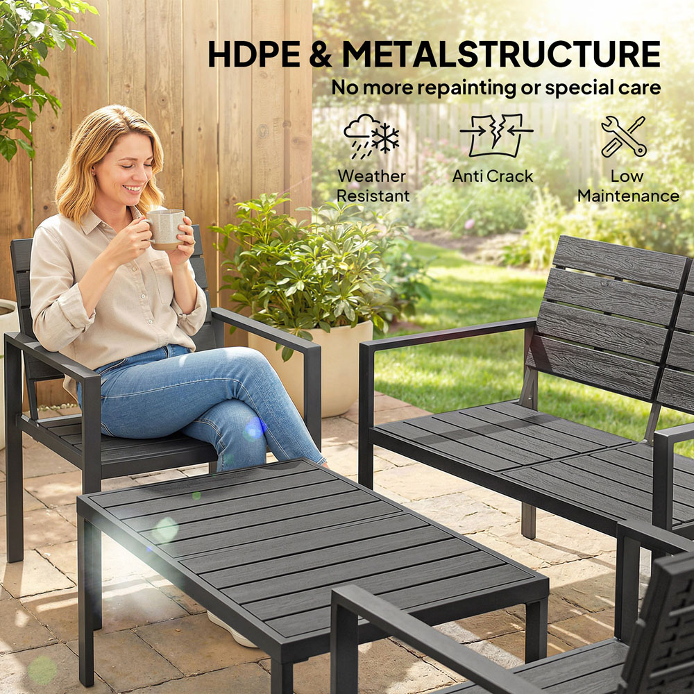 Outsunny 4 Seater Black Garden Sofa Set Image 7