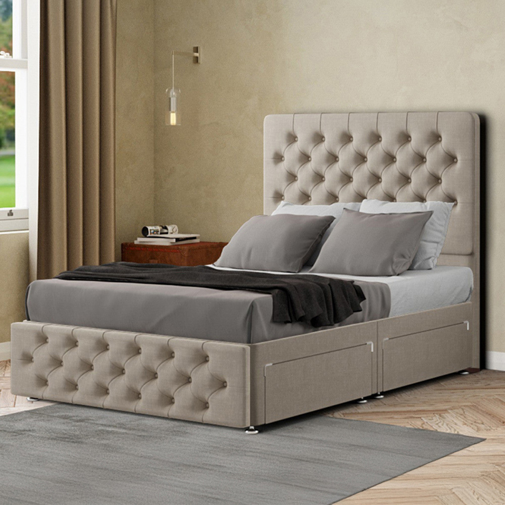 Portland Mary Chesterfield Super King Cream Divan Bed Frame with 2 Drawers and Headboard Image 1