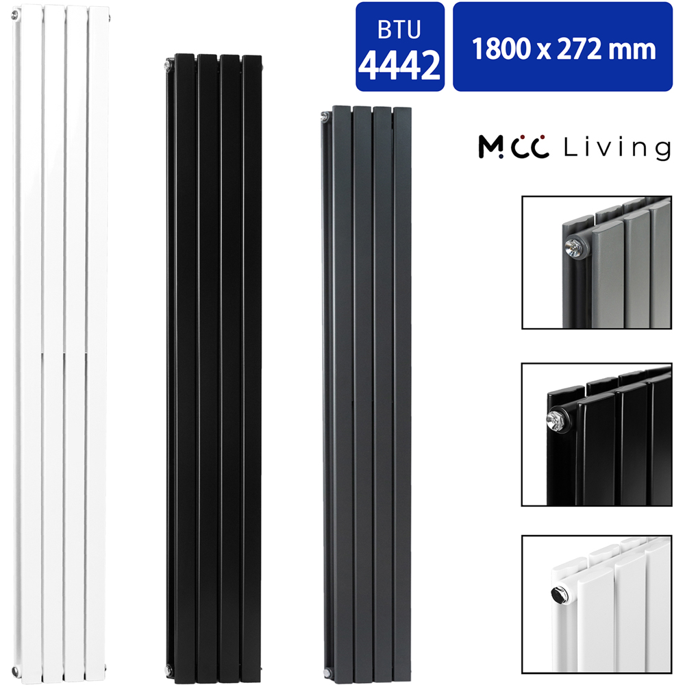 White 4442 BTU Double Flat Panel Vertical Column Radiator 1800 x 272mm Image 4