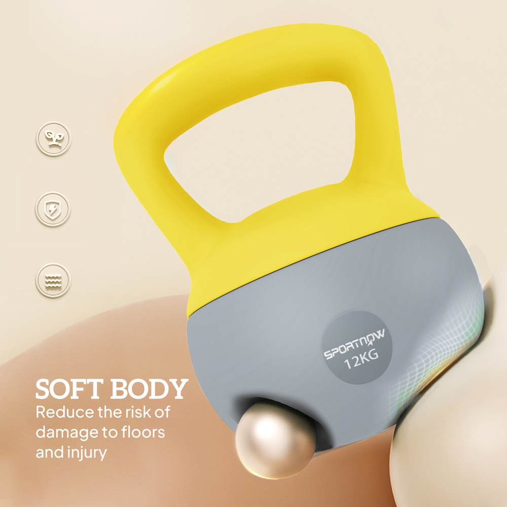 SPORTNOW Yellow and Grey Soft Body Kettlebell with Non Slip Handle 12kg Image 7
