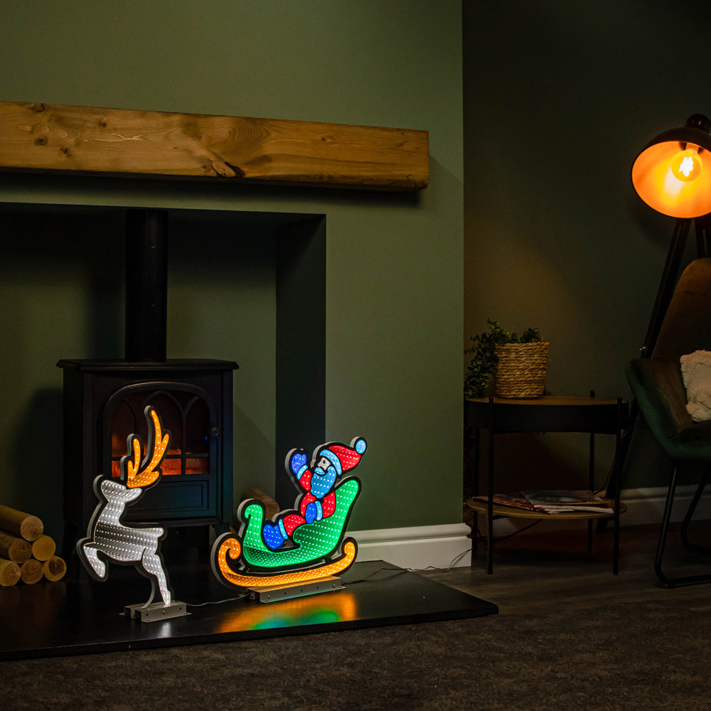 Samuel Alexander Multicolour Infinity LED Light Up Santa in Sleigh with Reindeer Image 3