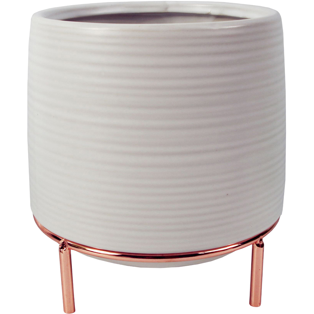 Leaf White Ceramic Planter with Metal Stand Image 1