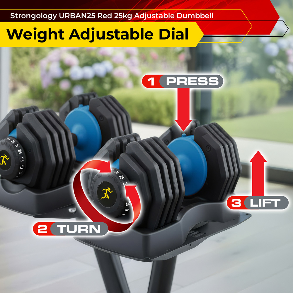 Strongology Urban25 Black and Blue Adjustable Smart Dumbbell 2.5 to 25kg 2 Pack Image 2