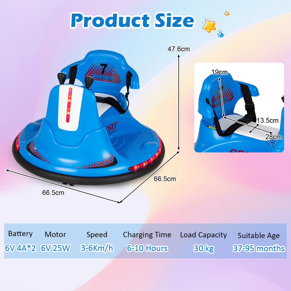 Costway Kids Blue Electric Ride On Bumper Car with Dual Joysticks and Remote Control 12V Image 8