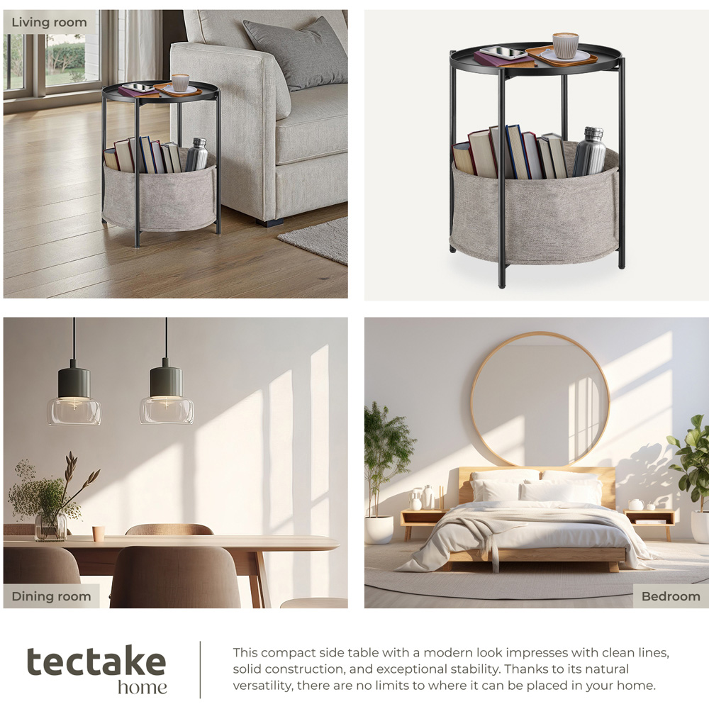tectake Canterbury Black Round Bedside Table with Basket Image 6