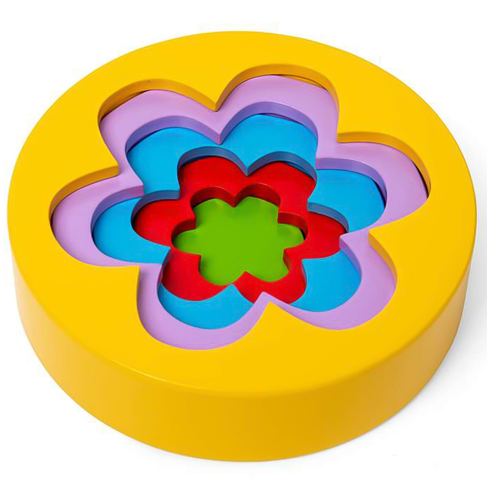 Bigjigs Toys Kids 5 Piece Wooden Flower Tower Stacking and Sorting Toy Image 6