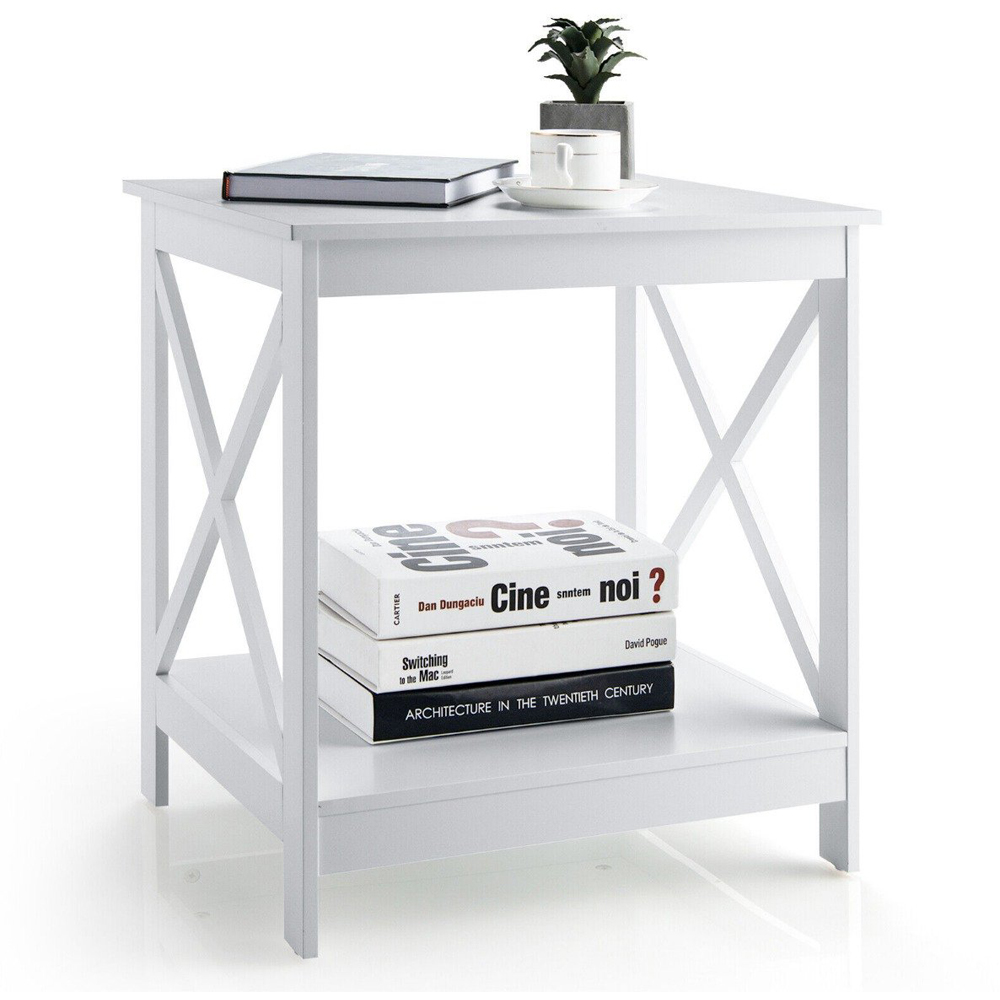 Costway Single Shelf White Wooden X-Shaped Bedside Table Image 2