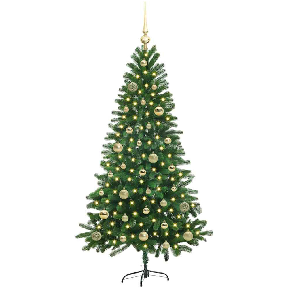 vidaXL Pre-Lit Gold Baubles Green Artificial Christmas Tree 5ft Image 1