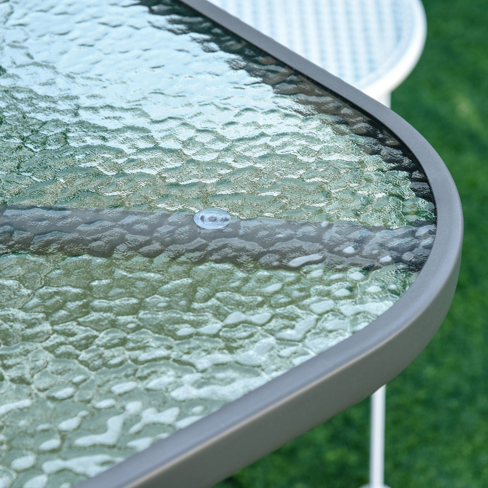 Outsunny Grey Glass Top Curved Metal Garden Table with Parasol Hole Image 3