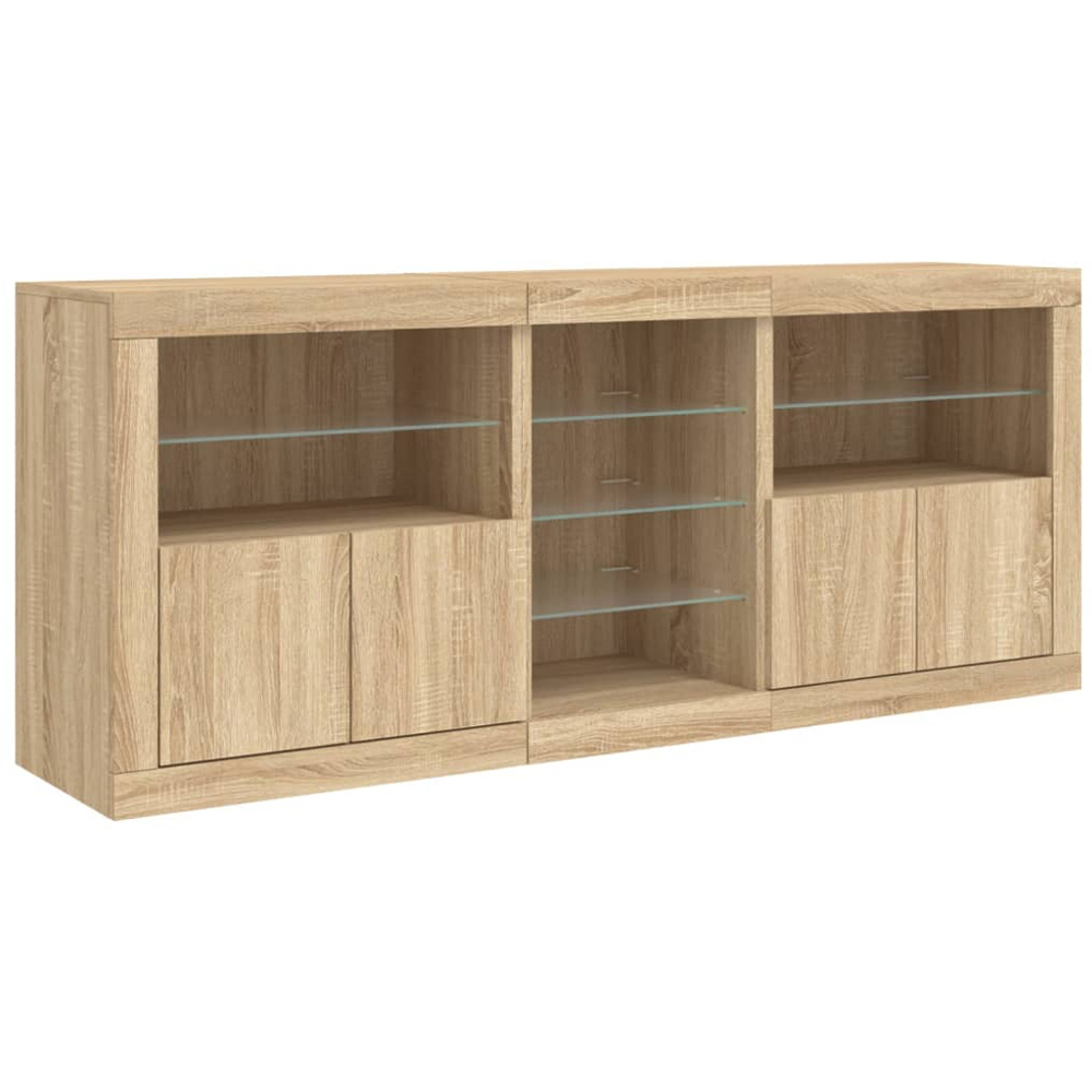 vidaXL 4 Door 8 Shelf Sonoma Oak LED Sideboard 3 Piece Image 3