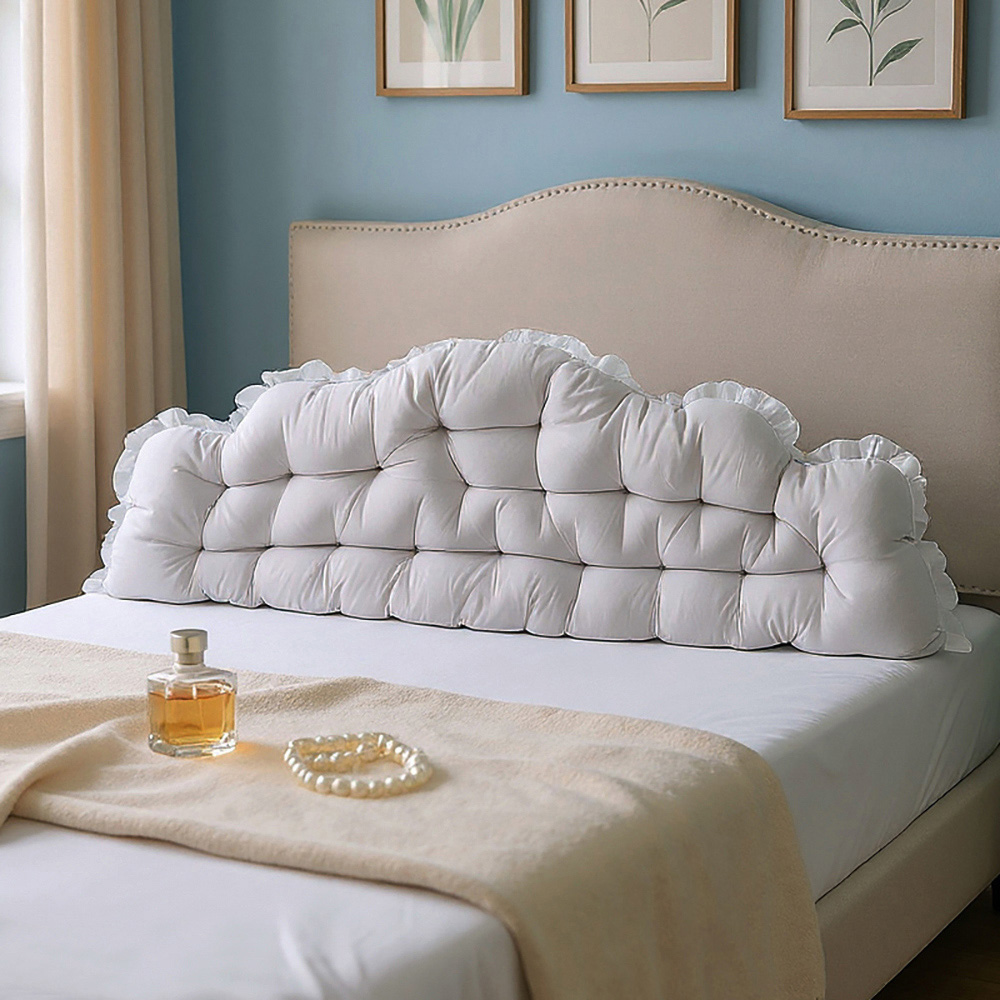 Living and Home Light Grey Cloud Shaped Ruffle Soft Headboard Pillow 75 x 180cm Image 7