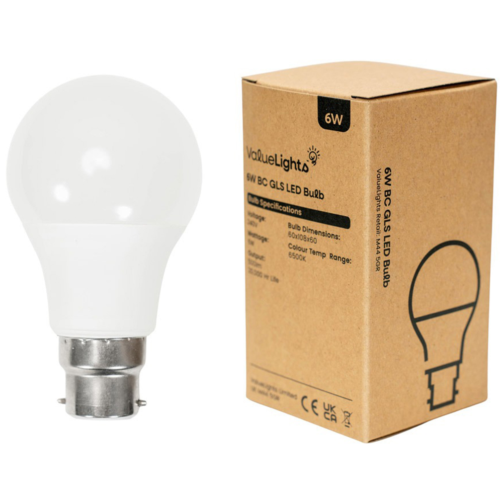 ValueLights 8 Pack B22 LED 6W 6500K Cool White Light Bulbs Image 2